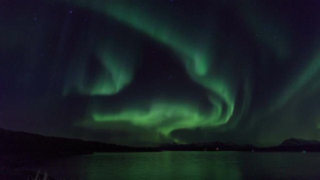 Northern light (aurora borealis) in a fjord