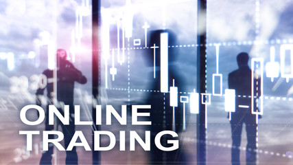 Online trading, FOREX, Investment concept on blurred business center background.