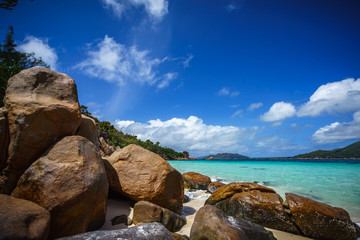 A lot of granite rocks on a coast on the seychelles 4