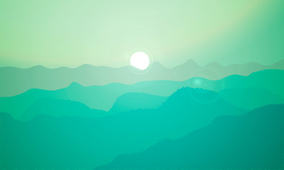 Emerald landscape of dawn over the mountains