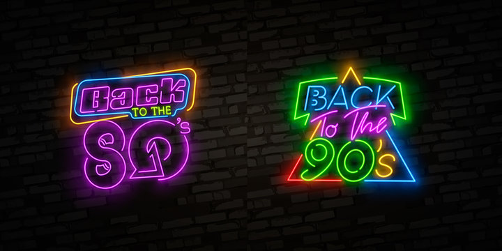 Back To 80's Neon Sign, Bright Signboard, Light Banner. Back To 80s Logo Neon, Emblem. Vector Illustration