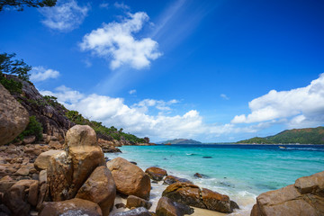 Fototapeta na wymiar A lot of granite rocks on a coast on the seychelles 13