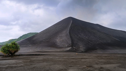 Stunning shot of the smooth hills of an active volcano in untouched Vanuatu. © helivideo