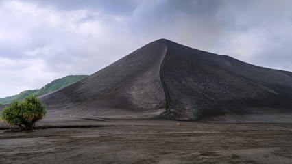 Stunning shot of the smooth hills of an active volcano in untouched Vanuatu.