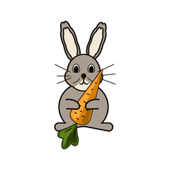 Rabbit with carrot color vector icon on white background