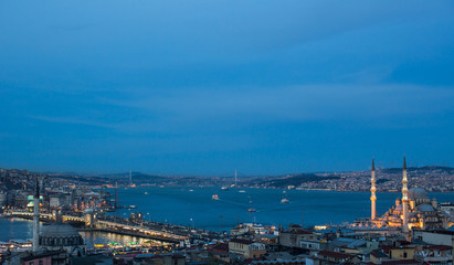 Aerial view of beautiful Istanbul city with bosporus and bridges