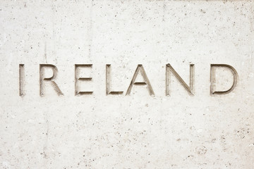 The word "Ireland" carved on stone wall - image with copy space