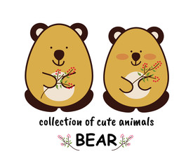 Funny cute honeybear. Flat cartoon style isolated on background. Love animal couple