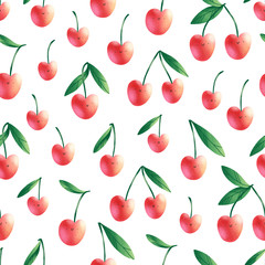 Cute cherry berries seamless pattern