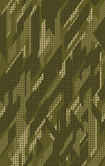 Seamless camouflage pattern. Repeating digital dotted hexagonal camo military texture background.