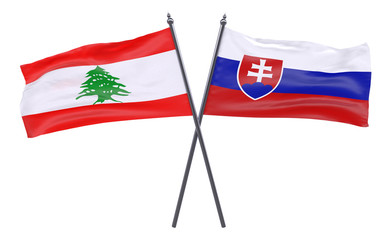 Lebanon and Slovakia, two crossed flags isolated on white background. 3d image