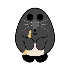 Flat animal element for design, icon, character.  Funny mole  with earthworm isolated on white background