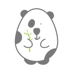 Flat animal element for design, icon, character.  Chine panda bear with bamboo isolated on white background