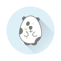 Vector cartoon illustration of panda bear with bamboo. Blue round background with long shadow. Flat style icon element for design. Cute  forest, wild animal