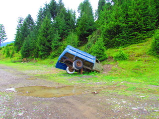 old car on the road, car accident, car crash 