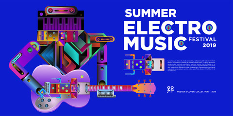 Vector summer electro music festival banner layout design template