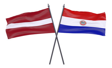 Fototapeta na wymiar Latvia and Paraguay, two crossed flags isolated on white background. 3d image