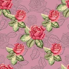 Gordijnen Rose seamless pattern in retro style -vector © Weera
