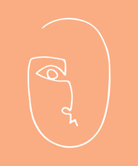 Abstract linear silhouette of human face. Modern avant- garde poster. Trendy minimalistic face. One continuous line drawing.