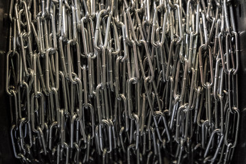 Steel chain in roll coil close-up