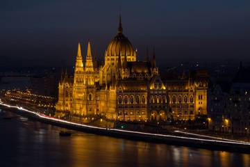 Fototapeta na wymiar Aerial Budapest city scene at night time