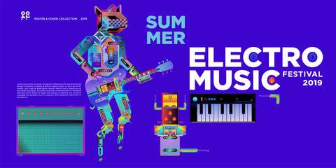 Vector summer electro music festival banner layout design template