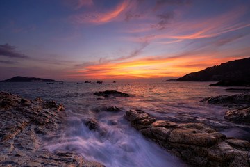 Scene of beautiful sunset at Kalim beach,