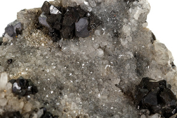 Macro stone mineral Galena on white background