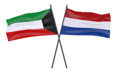 Kuwait and Netherlands, two crossed flags isolated on white background. 3d image