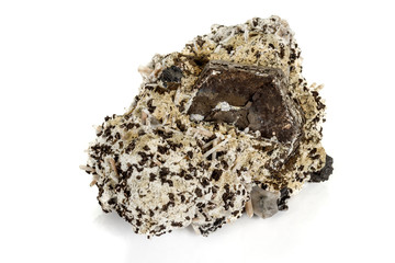 Macro stone Pyrite mineral in rock on a white background