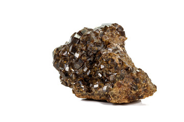 Macro stone Grossular mineral in rock on a white background