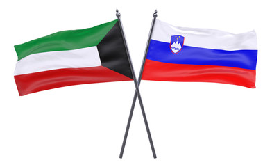 Kuwait and Slovenia, two crossed flags isolated on white background. 3d image