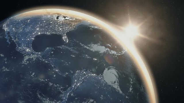 Amazing dawn over Earth, view from space. Some elements of this footage furnished by NASA images.