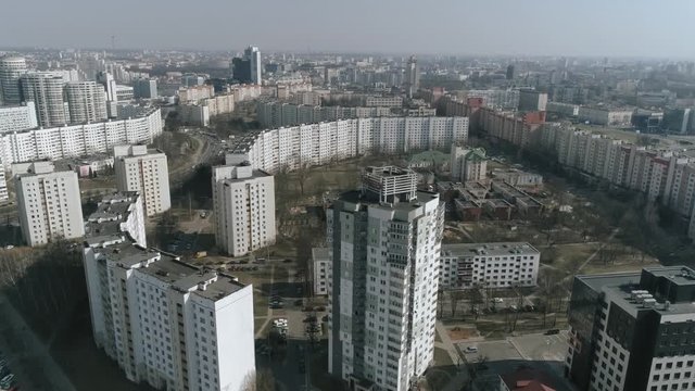 Aerial : Drone shooting of the landscape in Minsk city Belarus
