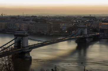 Fototapeta na wymiar Aerial view of Chain Bridge over Danube river in Budapest