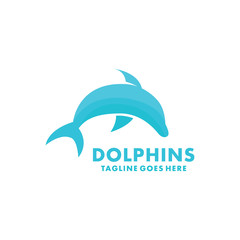 Obraz premium Dolphins Logo Design Inspiration. Flat And Beauty Icon. Animal Character Symbol. Modern Graphic Vector. And Silhouette Unique Logotype. Fish Identity For Company And Business.
