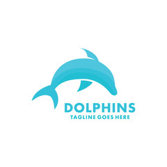 Dolphins Logo Design Inspiration. Flat And Beauty Icon. Animal Character Symbol. Modern Graphic Vector. And Silhouette Unique Logotype. Fish Identity For Company And Business.