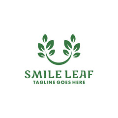 Smile Leaf Logo Design Inspiration. Flat And Beauty Icon. Leaves Symbol. Eco Graphic Vector. Flat And Unique Logotype. Identity For Company And Business.