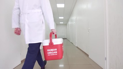 Medical courier delivers human organ for transplant.