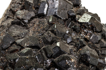 Macro stone mineral Melanite on a white background