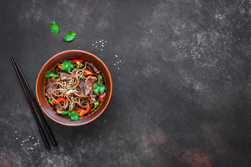 Stir fry with beef and soba