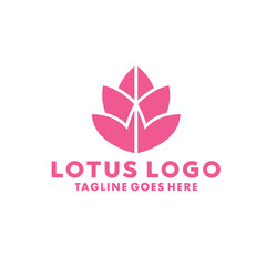 Pink Lotus Logo Design Inspiration. Flat And Beauty Icon. Rose Symbol. Nature Graphic Vector. Simple And Unique Logotype. Natural Logo For Spa And Salon.