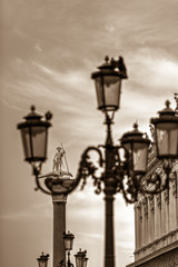 Fototapeta na wymiar Venetian street lights on Grand Canal and San Marco