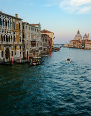 Venice street scene with romantic building canal and gondolas