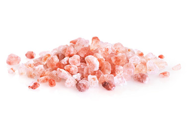 Himalayan pink salt isolated on white background.