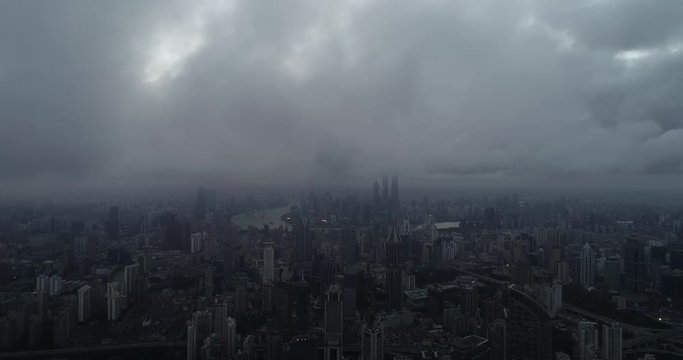 aerial view of West Nanjing Road, Jing`an district, shanghai city in the dawn