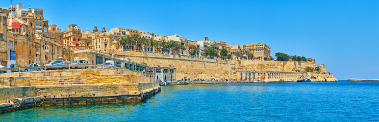 Panorama of Valletta fortifications from Grand Harbour, Malta