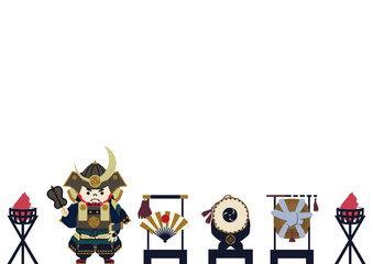 鎧武者。端午の節句のイメージ。 日本の季節のイラスト。 五月人形。こどもの日のイラスト素材。