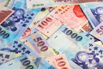 Background of New Taiwan Dollar 1000, 500 and 100, Spread of Taiwan note.