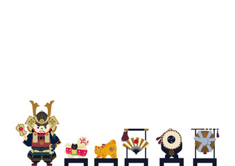 鎧武者。端午の節句のイメージ。 日本の季節のイラスト。 五月人形。こどもの日のイラスト素材。